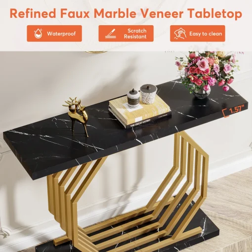 HOLAN Meja Konsol Rangka Besi Gold Top Hpl Marmer