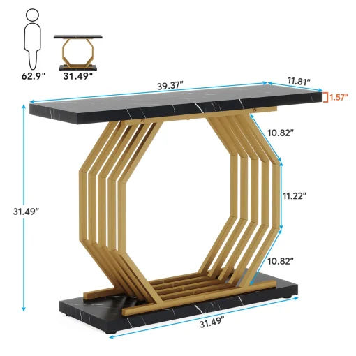 HOLAN Meja Konsol Rangka Besi Gold Top Hpl Marmer