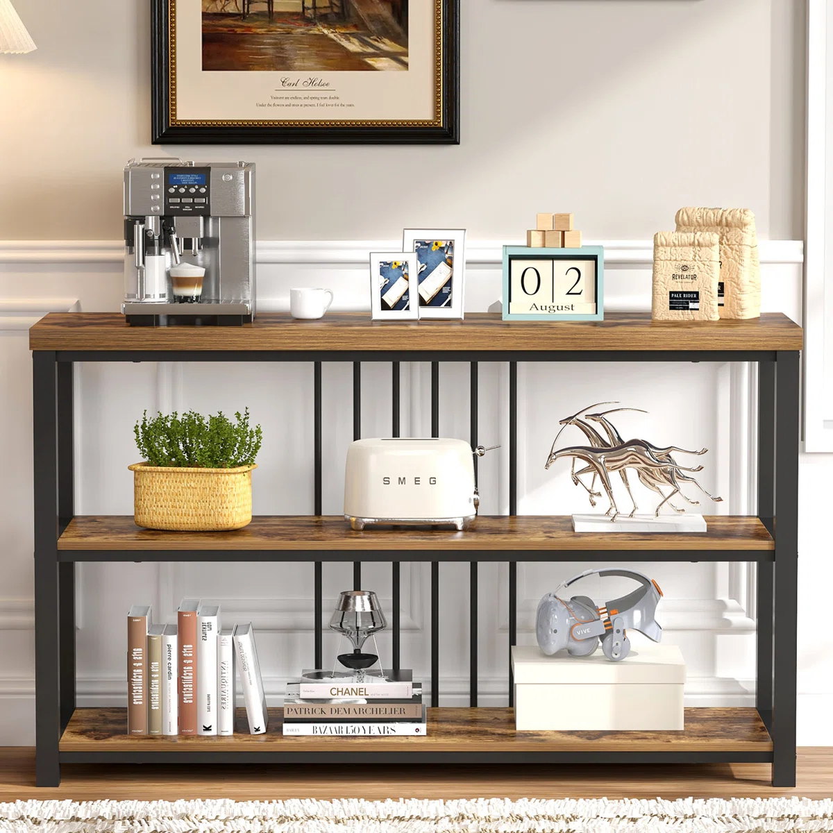 Husly Meja Konsol Besi Holo Top Kayu Jati