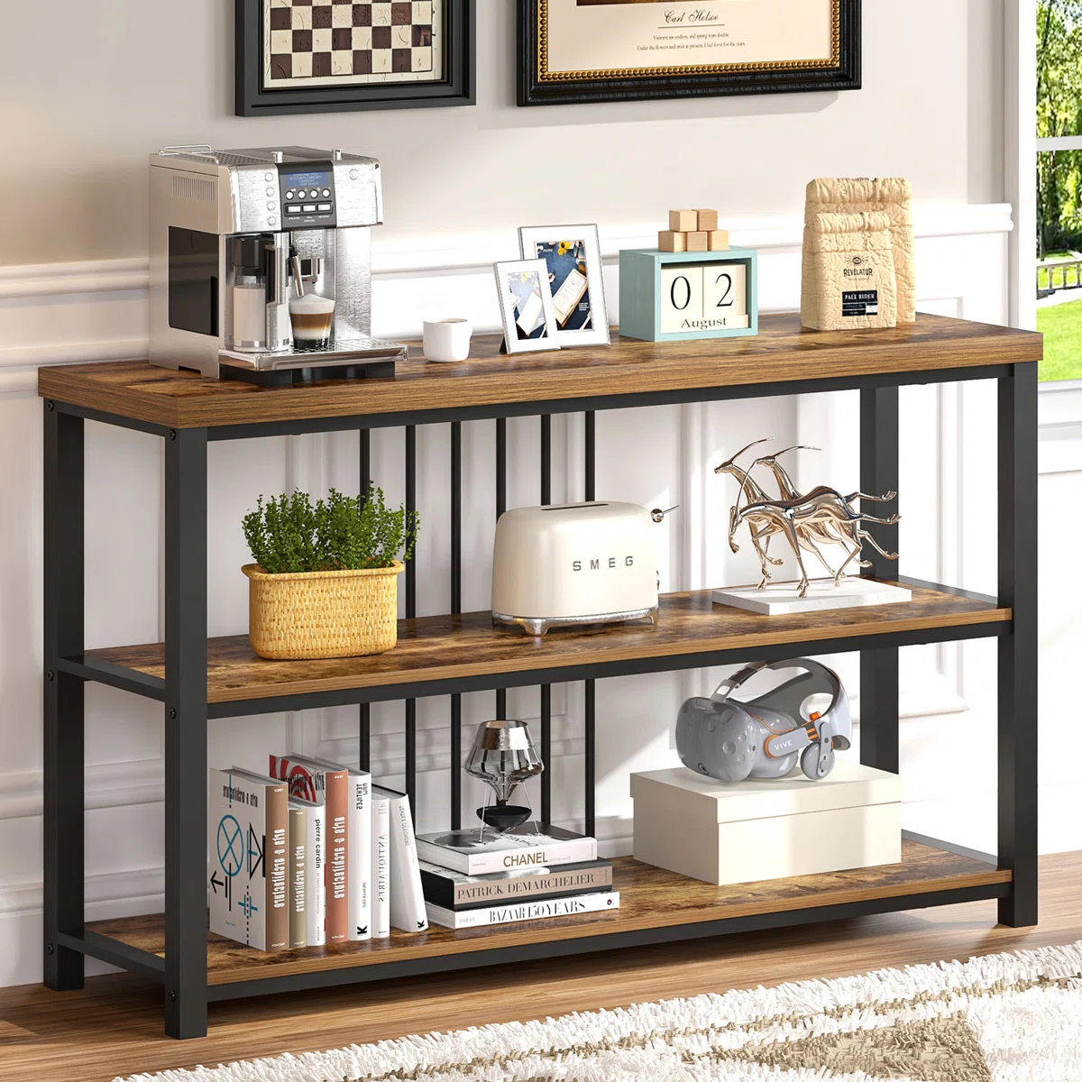 Husly Meja Konsol Besi Holo Top Kayu Jati1