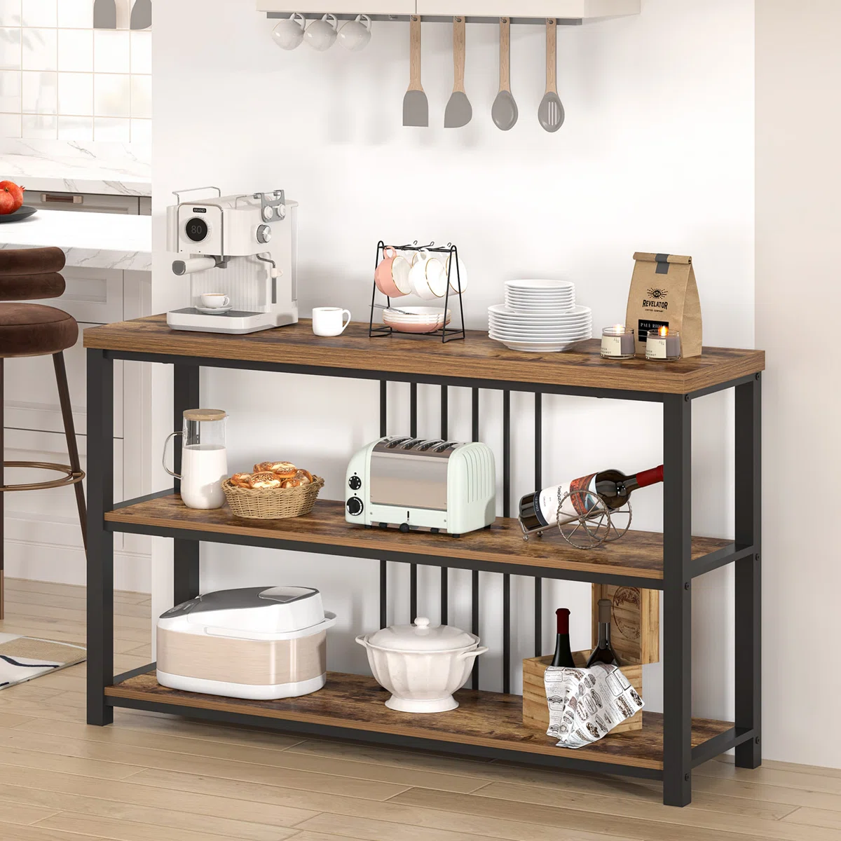 Husly Meja Konsol Besi Holo Top Kayu Jati2