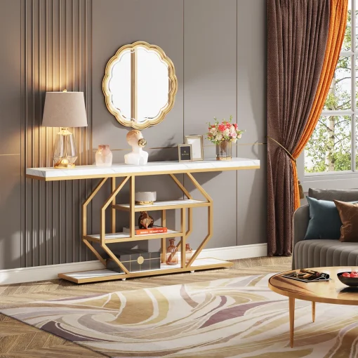 KARLA Meja Konsol Mewah Besi Holo Top Laminasi Hpl