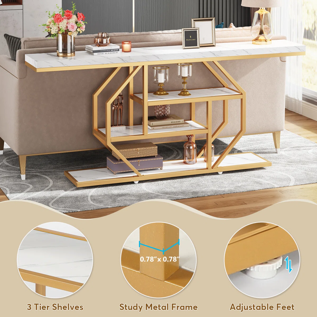 Karla Meja Konsol Mewah Besi Holo Top Laminasi Hpl Marmer Minimalis4