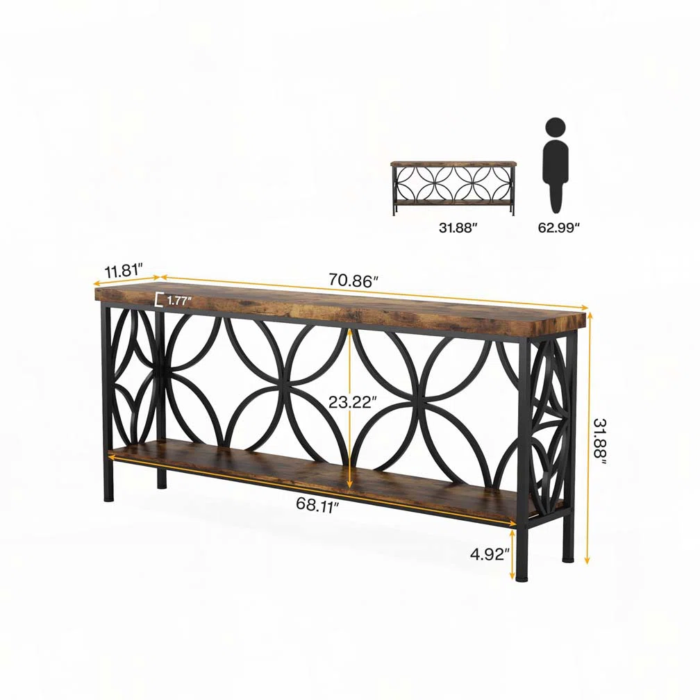 Laquaysh Meja Konsol Minimalis Rangka Besi Top Kayu Jati5