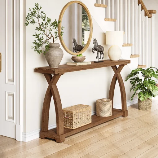 LENNO Meja Konsol Kayu Jati Solid Minimalis Modern