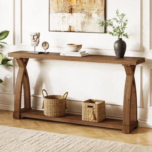 LENNO Meja Konsol Kayu Jati Solid Minimalis Modern