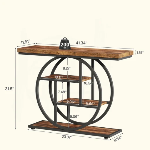 NAZI Meja Konsol Besi Desain Minimalis Top Kayu Jati