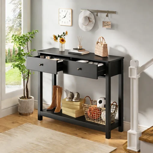 NIKKA Meja Konsol Laci Plywood Tacosheet Hitam Serat