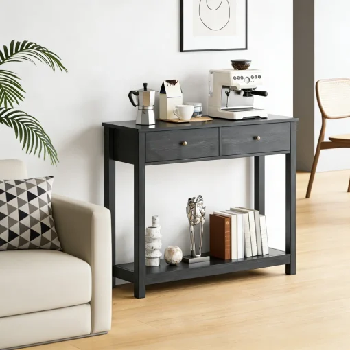 NIKKA Meja Konsol Laci Plywood Tacosheet Hitam Serat