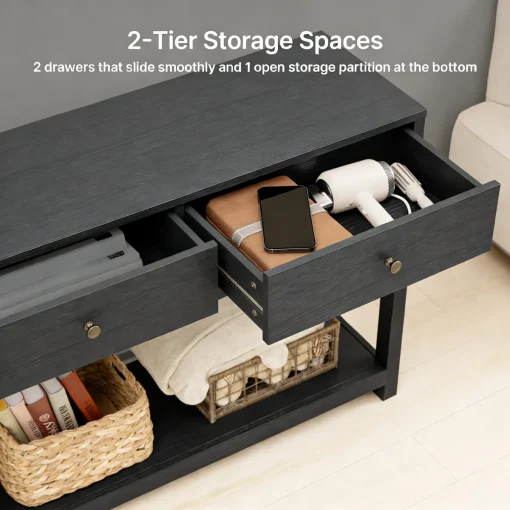 NIKKA Meja Konsol Laci Plywood Tacosheet Hitam Serat