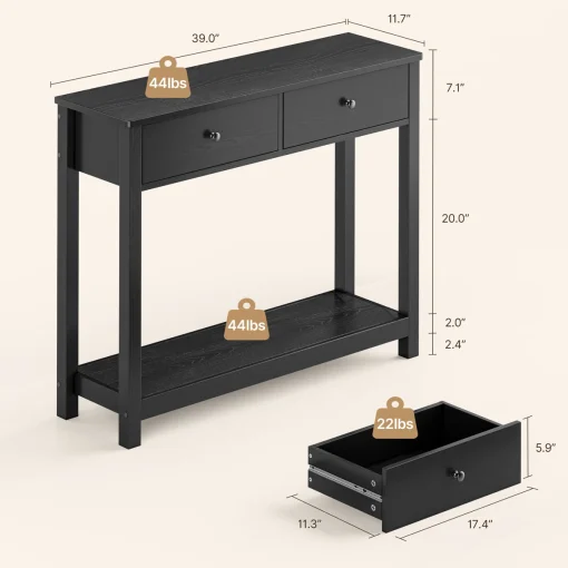 NIKKA Meja Konsol Laci Plywood Tacosheet Hitam Serat