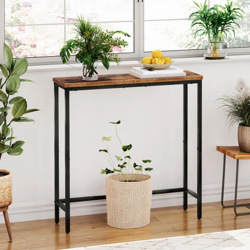 PICCA Meja Konsol Rangka Besi Top Table Kayu Jati