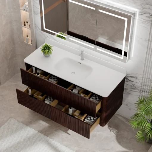RAKA Wastafel Minimalis Gantung Kayu Jati Walnut Jepara