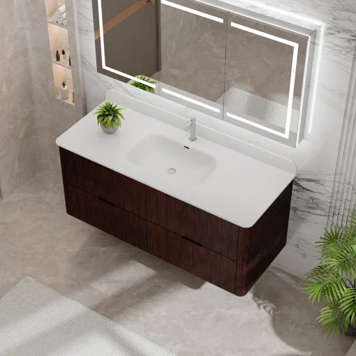 RAKA Wastafel Minimalis Gantung Kayu Jati Walnut Jepara