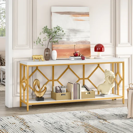 REBELA Meja Konsol Mewah Top Plywood Laminasi Hpl Putih