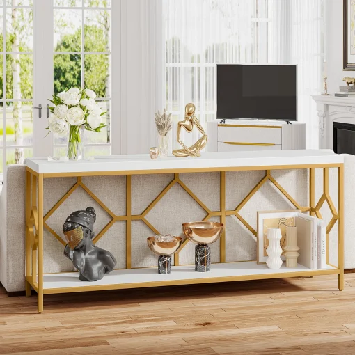 REBELA Meja Konsol Mewah Top Plywood Laminasi Hpl Putih