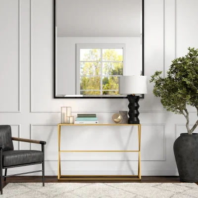 Sabrina Meja Konsul Rangka Besi Top Table Glass