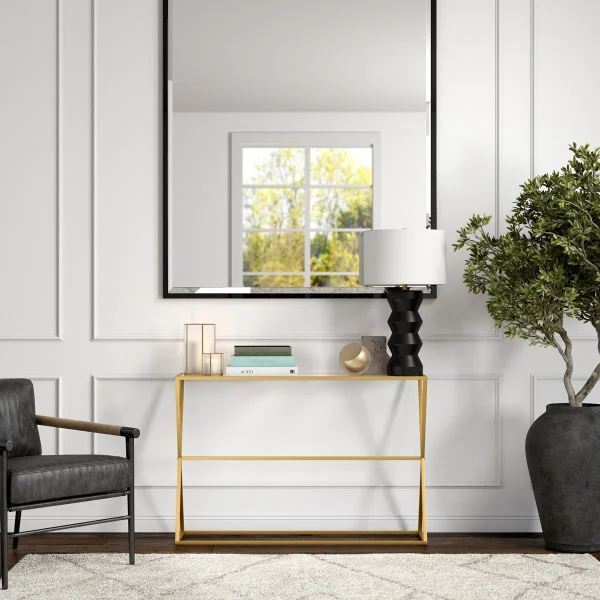 Sabrina Meja Konsul Rangka Besi Top Table Glass