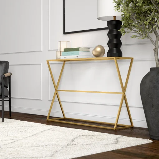 SABRINA Meja Konsul Rangka Besi Top Table Glass Modern