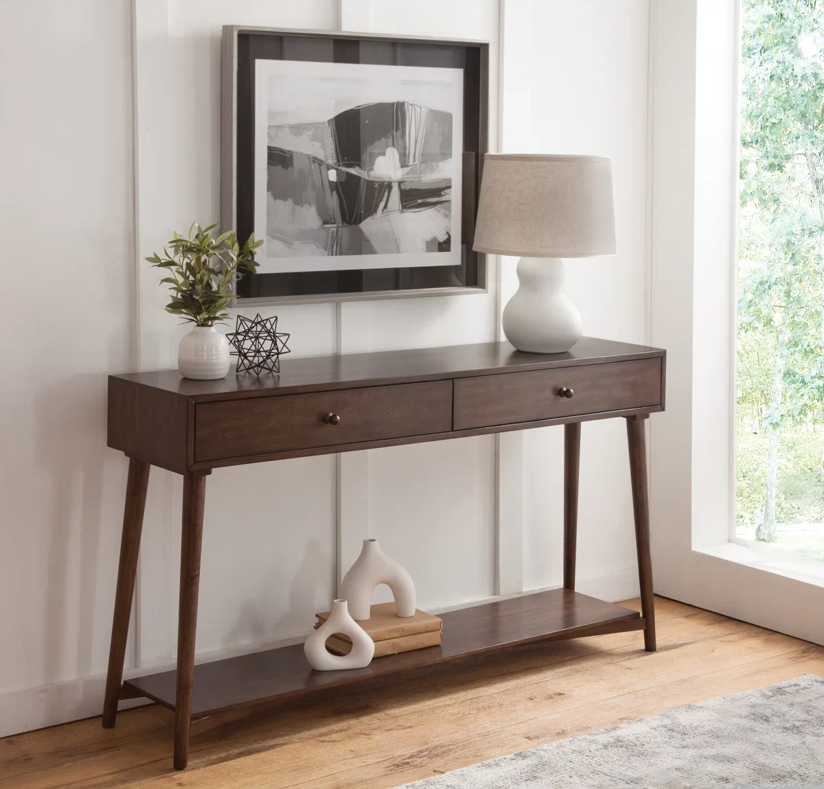 Tamaria Meja Konsol Retro Laci Kayu Jati Minimalis