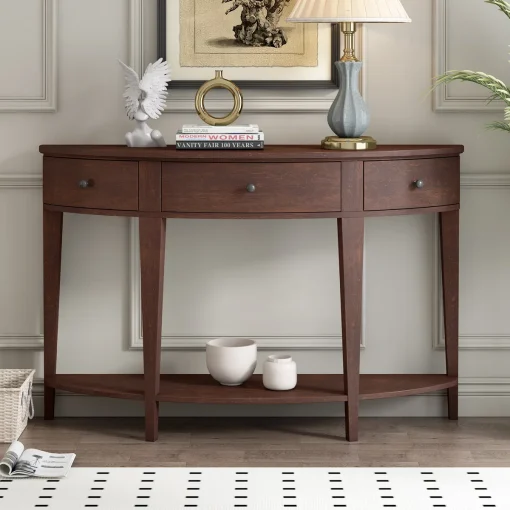 VONA Meja Konsol Laci Minimalis Walnut Kayu Jati