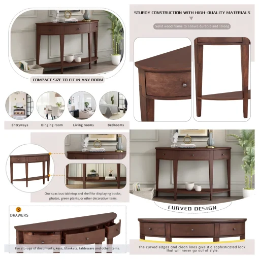 VONA Meja Konsol Laci Minimalis Walnut Kayu Jati