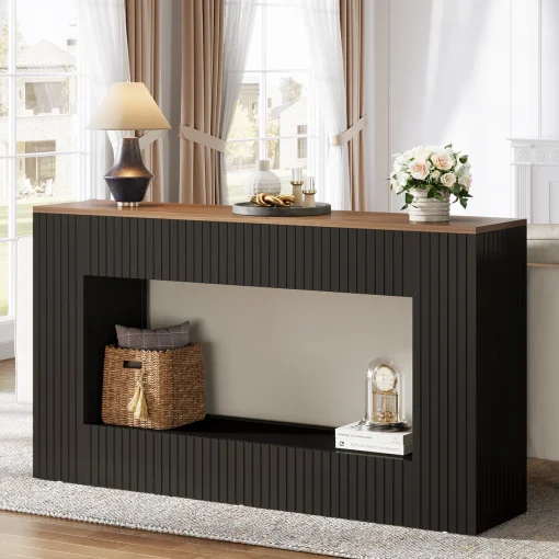 VONZA Meja Konsol Minimalis Cat Duco Hitam Top Walnut
