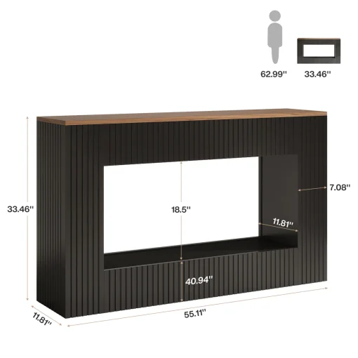 VONZA Meja Konsol Minimalis Cat Duco Hitam Top Walnut