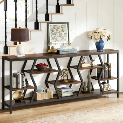 Yolan Meja Konsol Besi Holo Top Kayu Minimalis Modern