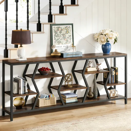 YOLAN Meja Konsol Besi Holo Top Kayu Minimalis Modern