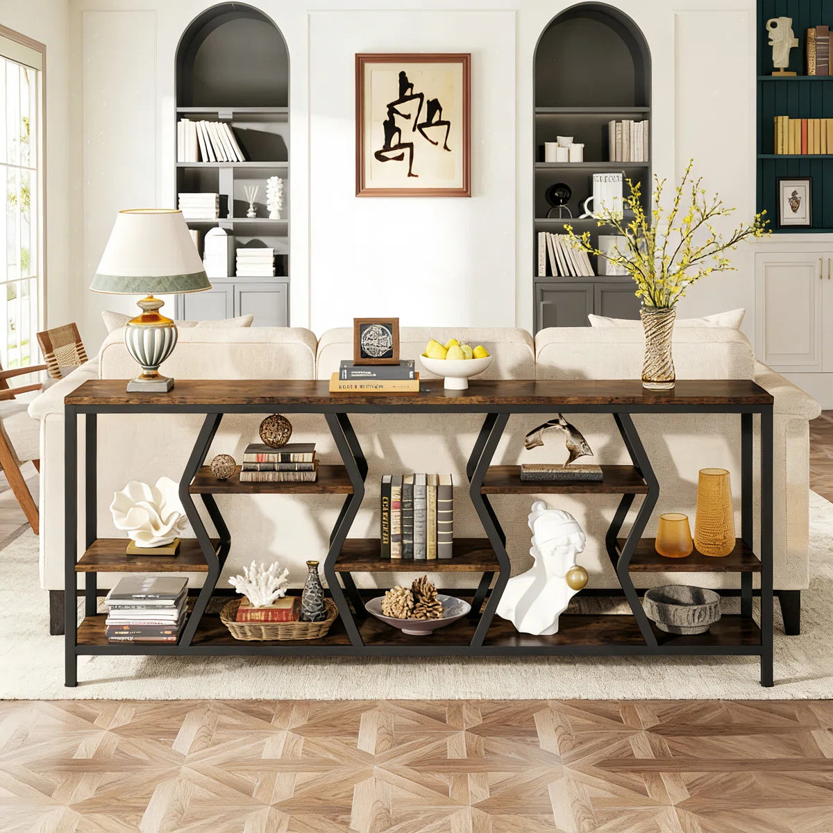 Yolan Meja Konsol Besi Holo Top Kayu Minimalis Modern1