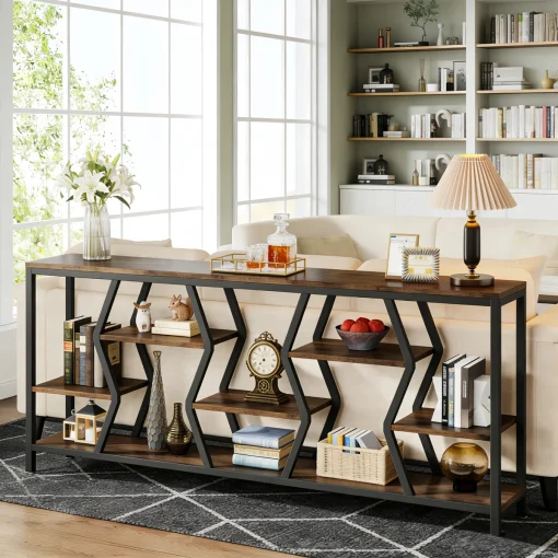 YOLAN Meja Konsol Besi Holo Top Kayu Minimalis Modern