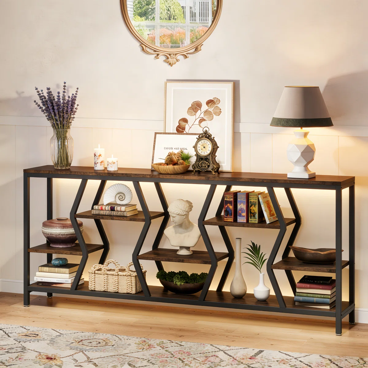 Yolan Meja Konsol Besi Holo Top Kayu Minimalis Modern3