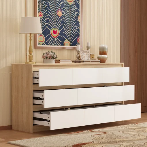 ABEL Lemari Kabinet 9 Laci Plywood Tacosheet Oak Putih