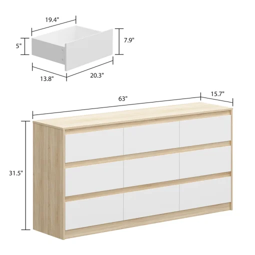 ABEL Lemari Kabinet 9 Laci Plywood Tacosheet Oak Putih