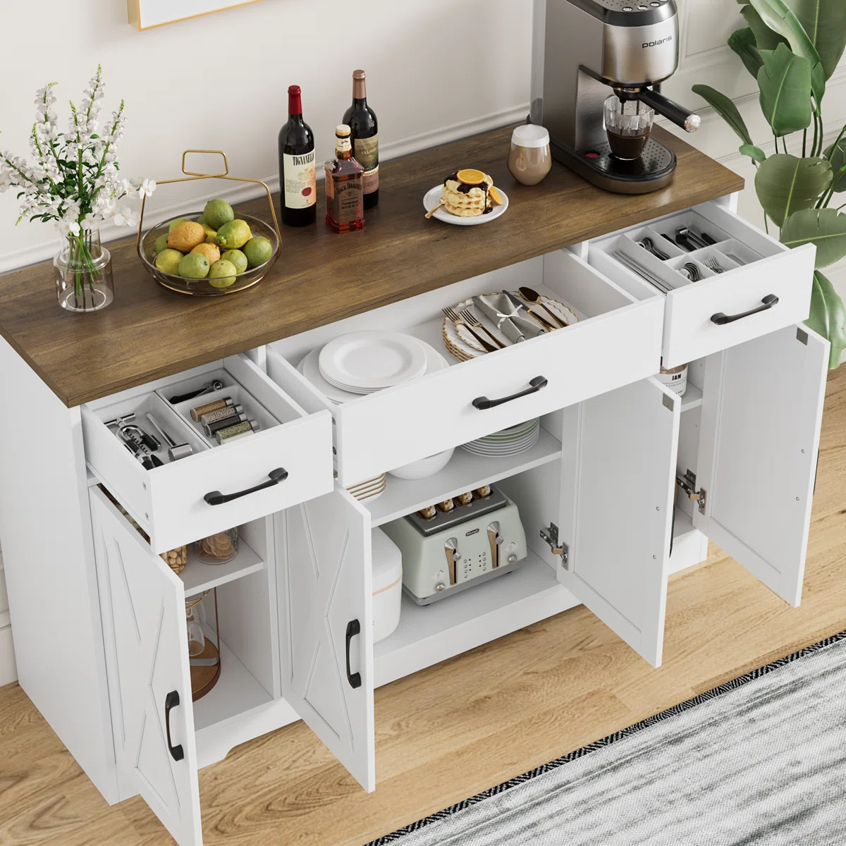 Adara Lemari Kabinet 4 Pintu 3 Laci Cat Duco Top Kayu1