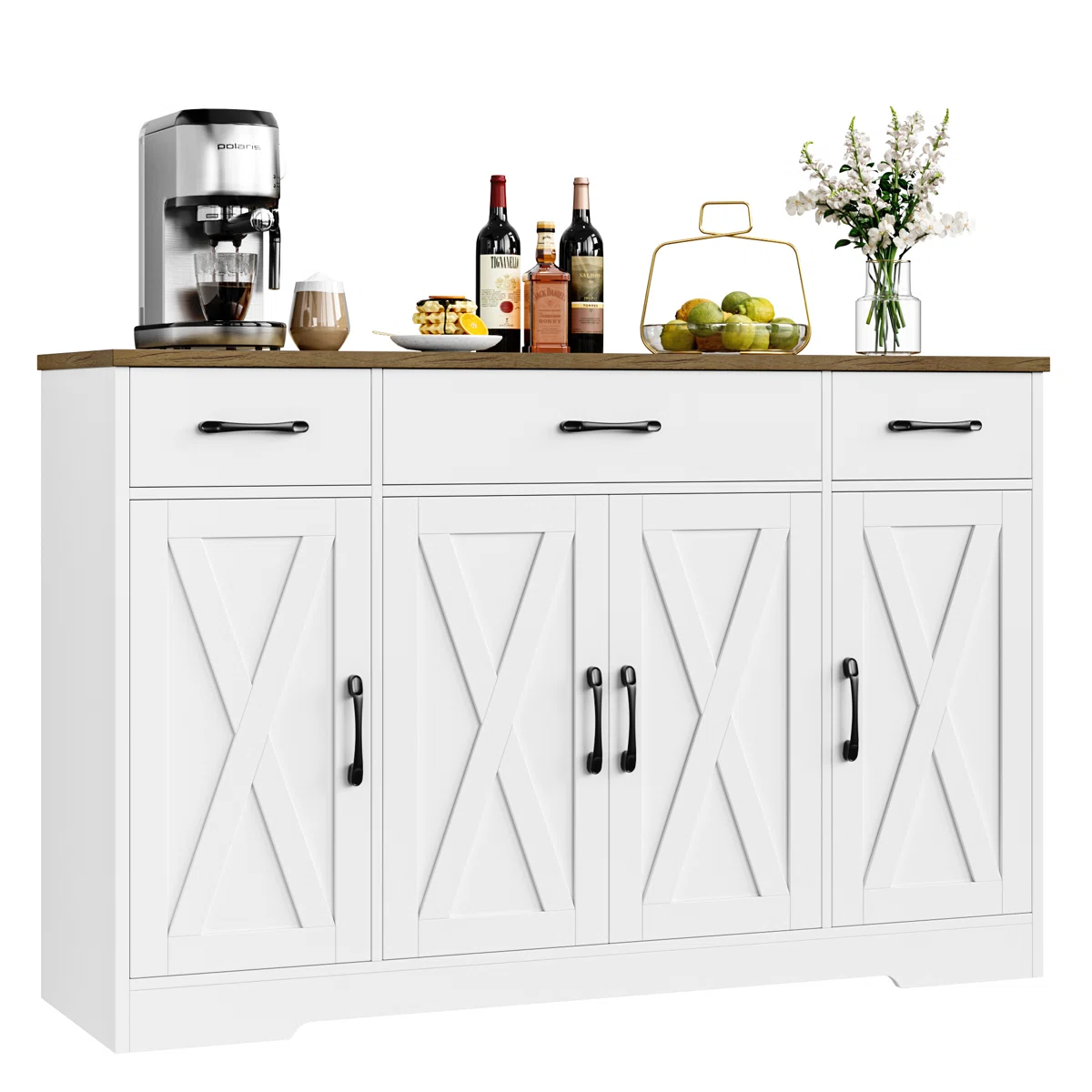 Adara Lemari Kabinet 4 Pintu 3 Laci Cat Duco Top Kayu3