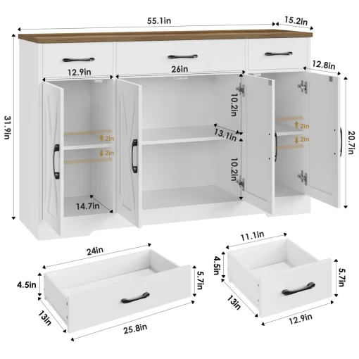 ADARA Lemari Kabinet 4 Pintu 3 Laci Cat Duco Top Kayu