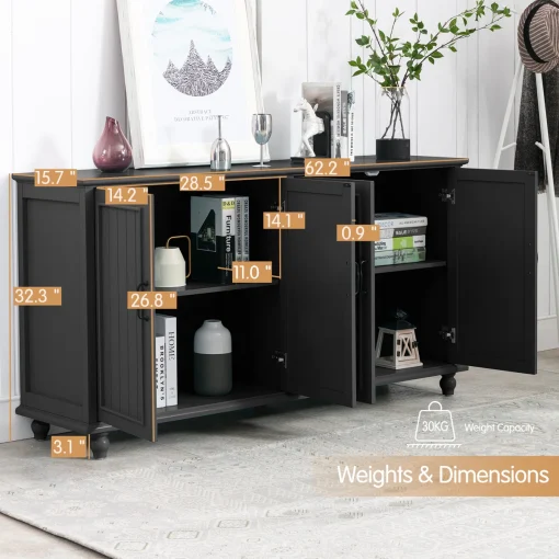 ALEA Lemari Kabinet 4 Pintu Cat Duco Hitam Minimalis