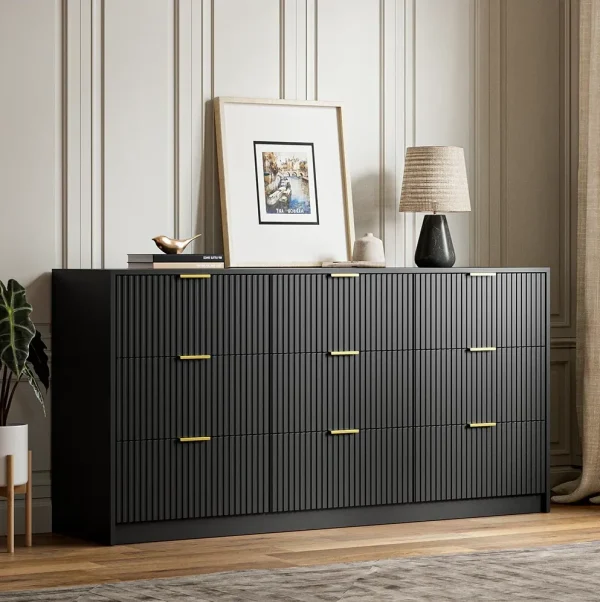 Alpin Lemari Kabinet 9 Laci Cat Duco Hitam Minimalis