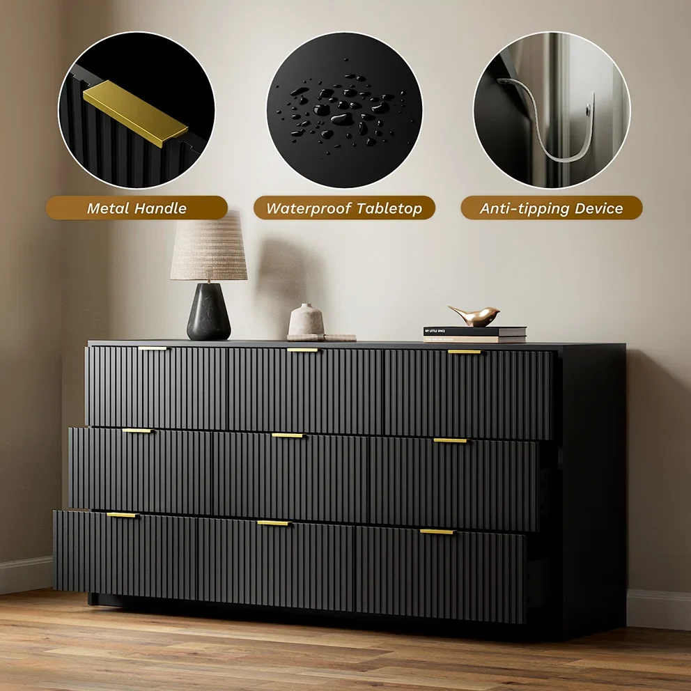 Alpin Lemari Kabinet 9 Laci Cat Duco Hitam Minimalis1