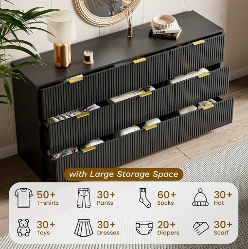 ALPIN Lemari Kabinet 9 Laci Cat Duco Hitam Minimalis
