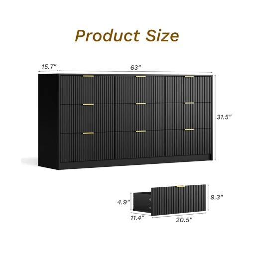 ALPIN Lemari Kabinet 9 Laci Cat Duco Hitam Minimalis