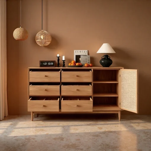 ASTA Lemari Kabinet Pintu Rotan Kayu Jati Minimalis