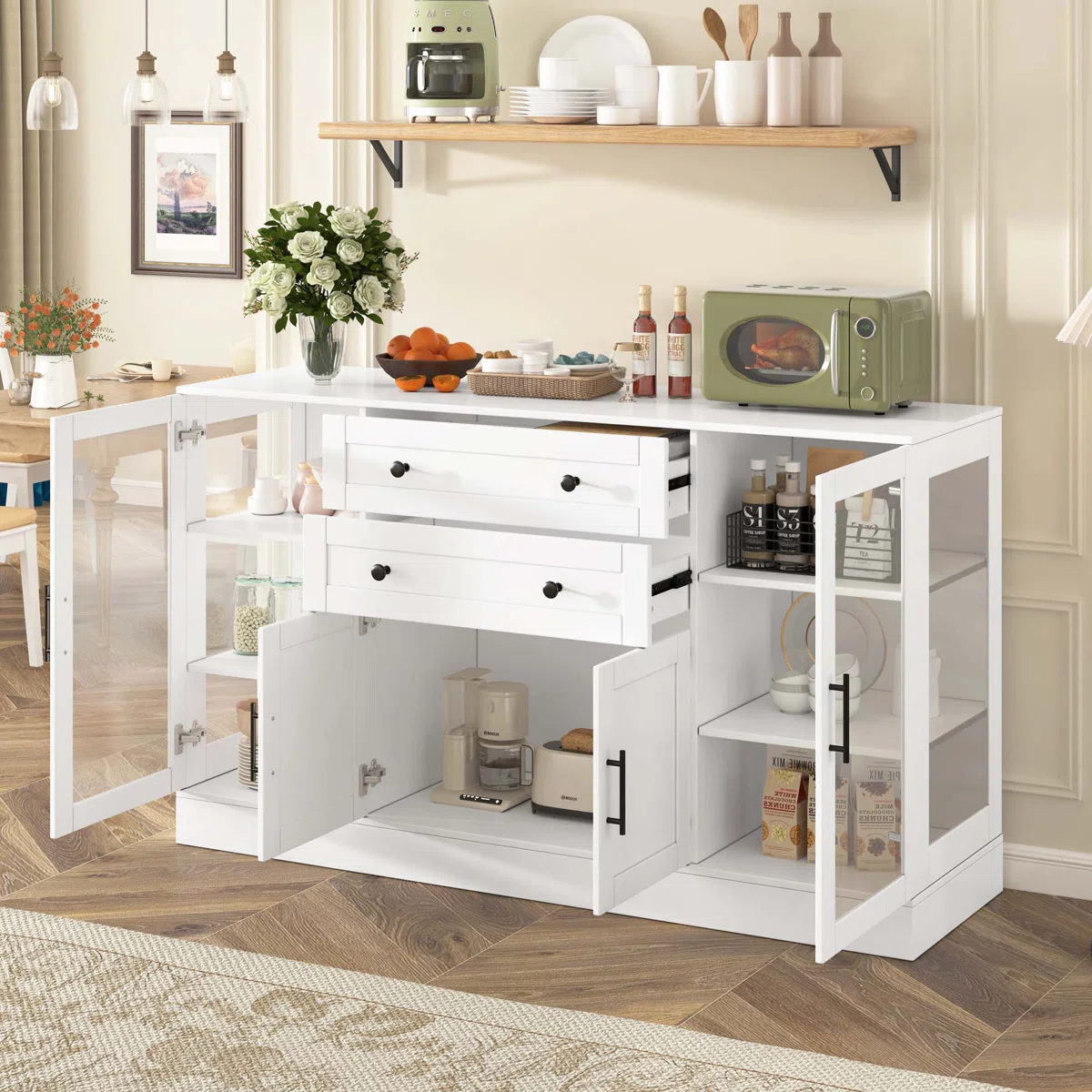 Atarka Lemari Kabinet Kaca 4 Pintu 2 Laci1