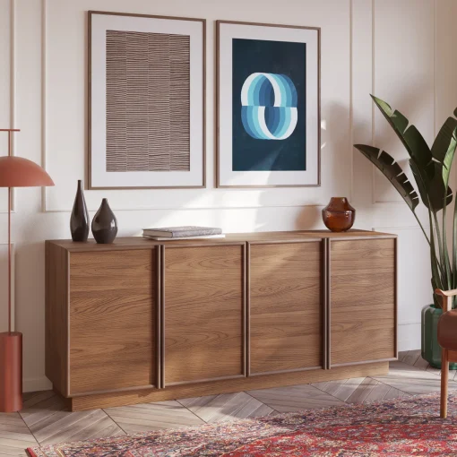 BEKAM Lemari Kabinet 4 Pintu Kayu Jati Minimalis Modern
