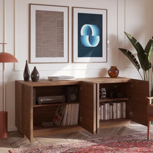 BEKAM Lemari Kabinet 4 Pintu Kayu Jati Minimalis Modern
