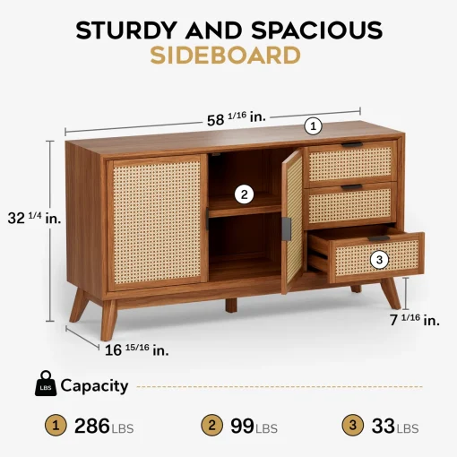BETAN Lemari Kabinet Rotan Retro Kayu Jati Minimalis
