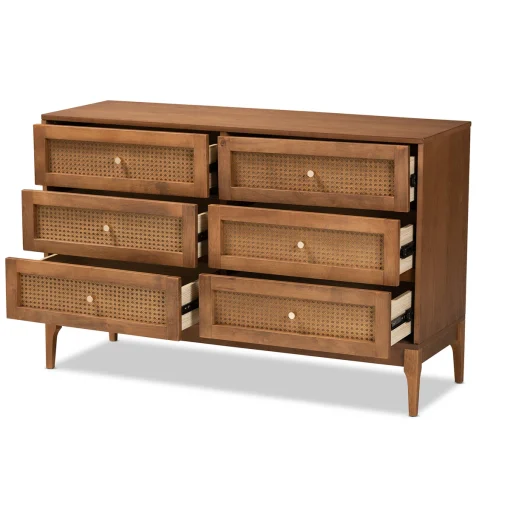 BIANCA Lemari Kabinet 6 Laci Rotan Kayu Jati Modern
