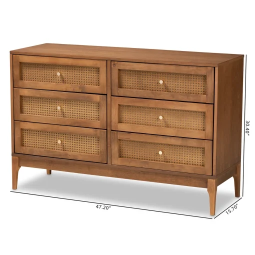 BIANCA Lemari Kabinet 6 Laci Rotan Kayu Jati Modern